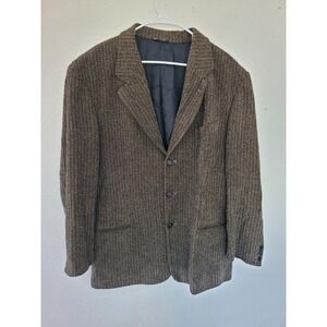 Jhane Barnes Herringbone Blazer Sport‎ Coat Khaki Brown Jacket Mens 44 XL #20